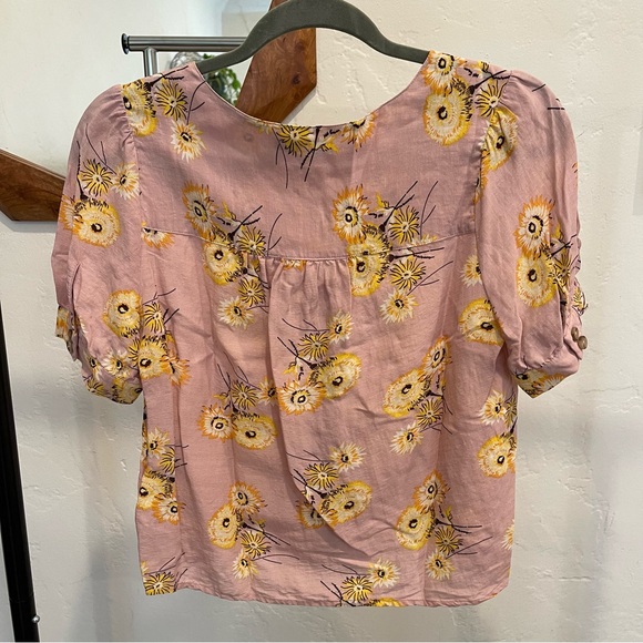 Madewell button front blouse pink and yellow floral dandelions - XS - Picture 5 of 10